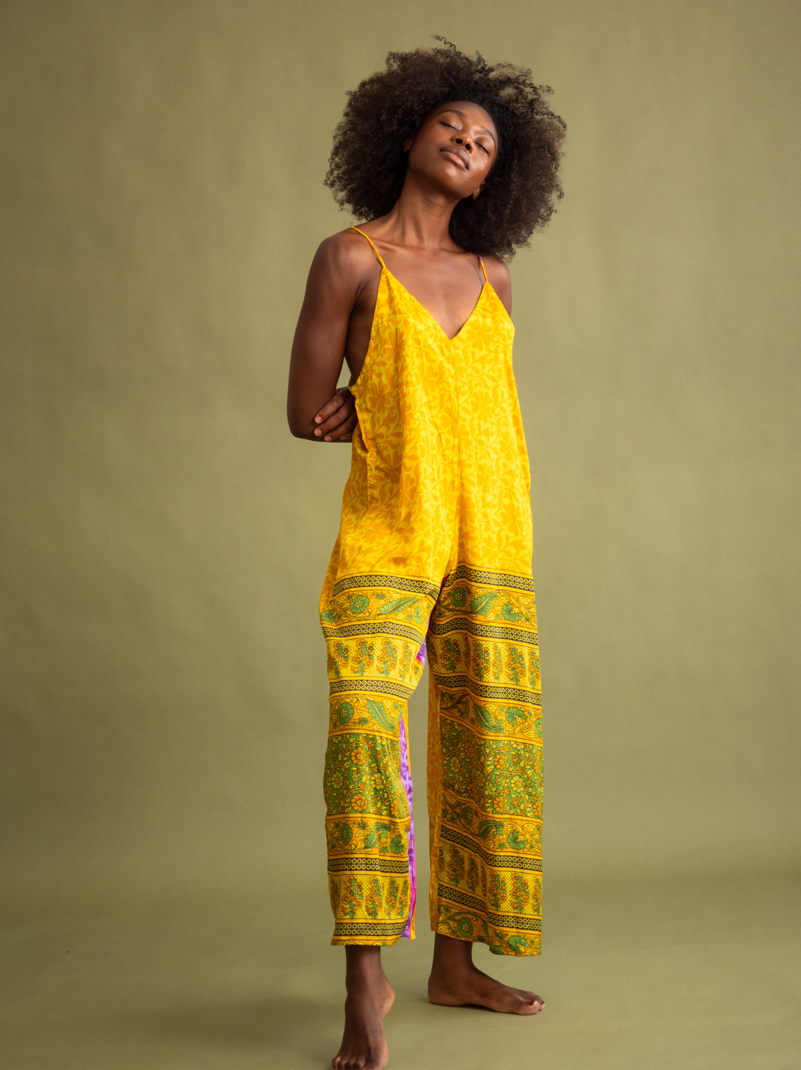 Yellow sales silk jumpsuit