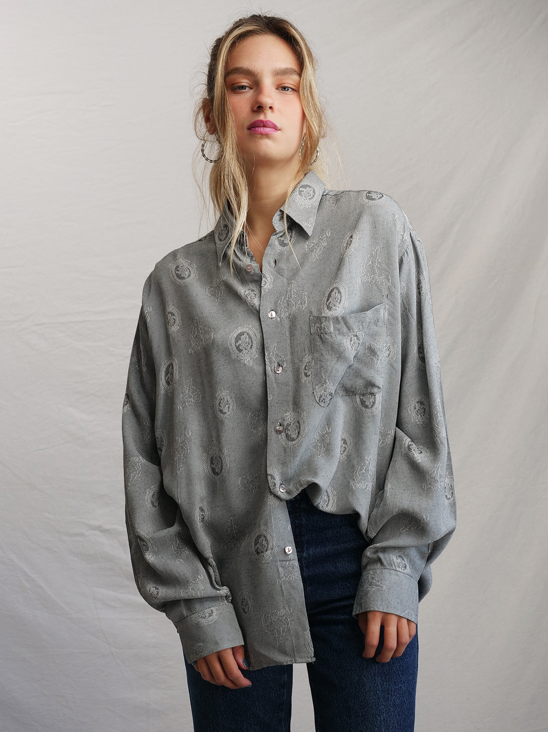 人気 SALE セール French Old YVES DORSEY デザインシャツ 玉虫色